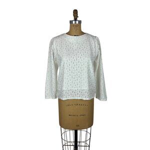 Vintage 90s Lace Blouse Womens Medium White Long Sleeve Top